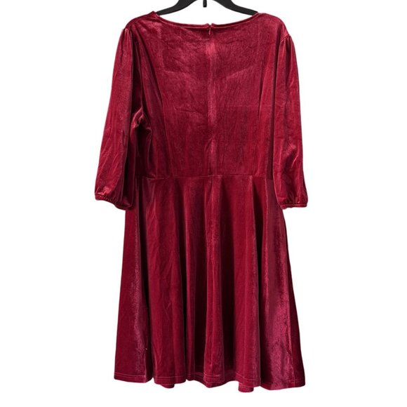 Homrain Womens Red Velvet Midi Dress Ruched Bodice 3XL WhimsyGoth VIntage - Picture 4 of 7